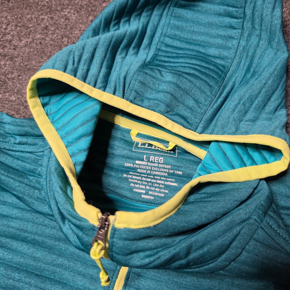 LL Bean Airlight Hoodie Teal Blue Womens Large Regular Ribbed Full Zip 507507 - Picture 5 of 6